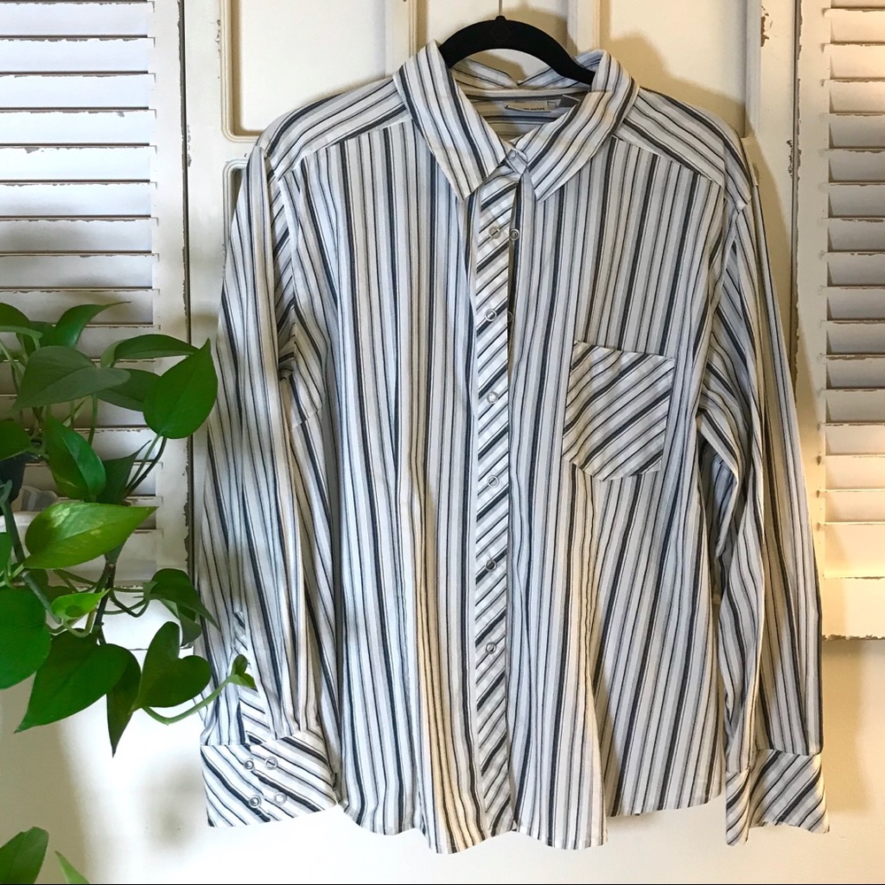 Blue Striped Button Down Top